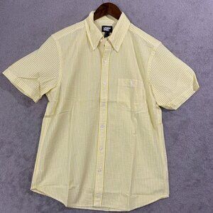 NWOT Lands' End Men's M Yellow & White Striped Short Sleeve Button Down Shirt